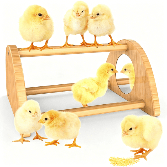 BESTSKY Mini Chick Perch with Mirror,Strong Bamboo Roosting Bar for Coop and Brooder,Training Perch for Baby Chicks,Easy to Assemble and Clean,Fun Toys for Chick