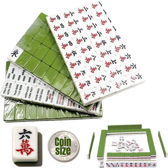 BESTSKY Mini Chinese Mahjong Set 144Pcs Traditional Travel Game with Case,Portable Small Mahjong for Beginners Travel Mahjong Set(0.94 0.67 0.47)