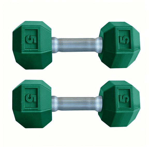 BESTSKY Mini Dumbbells Rubber Hex Chrome Handle, Anti-Roll, Anti-Slip, 5 Lb, Set of 2