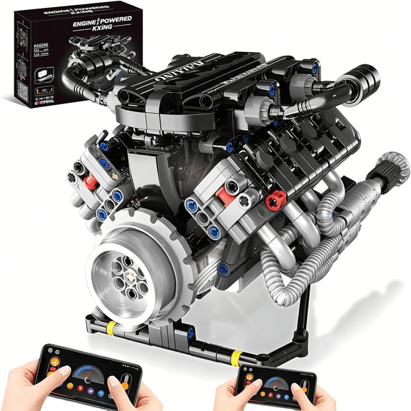 BESTSKY Mini Engine Model Kit That Runs Building Sets with Motor, APP Control & Light, Car Mechanic Engineering Collectible for Adults Boys 14+
