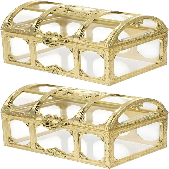 BESTSKY Mini Pirate Treasure Chests,Set of 2,2.9 Inch Plastic Chests with a Gold Finish,Pirate Birthday Party Favors Supplies for Kids,Unique Decorations and Goodie Bag Stuffers