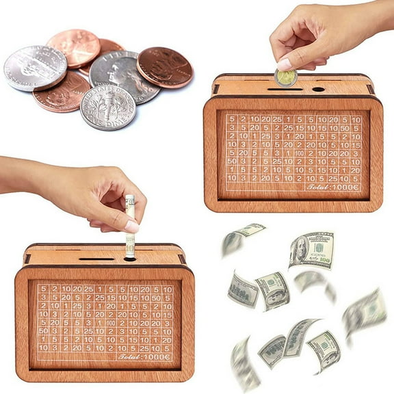 BESTSKY Money Box Fine Details Money Saving Box Easy Deposit and Withdrawal Money Saving Classic Vintage Look Brown 1 000 Euros