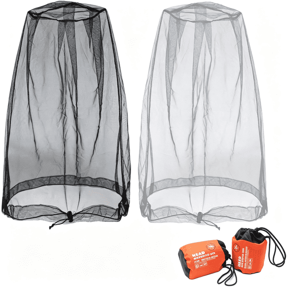 BESTSKY Mosquito Head Net Mesh Face Neck Fly Netting Hood, from Bugs Gnats with Carry Bags 2pcs Black Grey