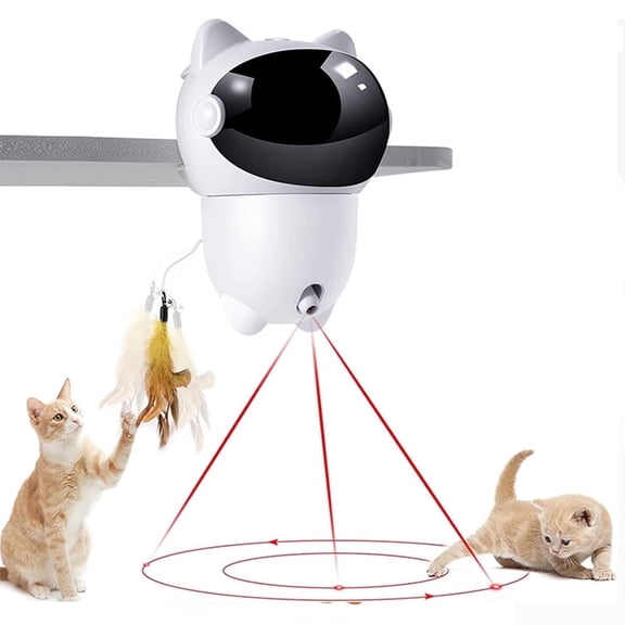 BESTSKY Motion Activated Interactive Cat Toy with Laser&Feather Wand,Cat Laser Pointer Toy Blue