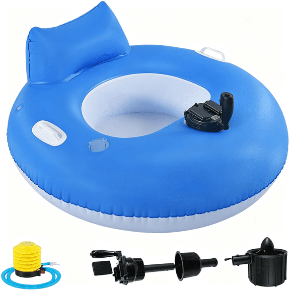 BESTSKY Motorized Inflatable Pool Float for Adults, Electric Pool Lounger with Cup Holder, One Person Motorized Floating Chair for Summer Pool Party Lake Beach, Blue