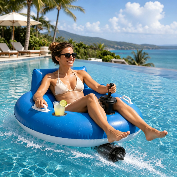 BESTSKY Motorized Lazy Floatie, Fast Pool Floats with Remote Control, Lake Battery Powered Float Raft, Inflatable River Tube, Water Lounger with Backrest Cup Holder for Beach Summer Party
