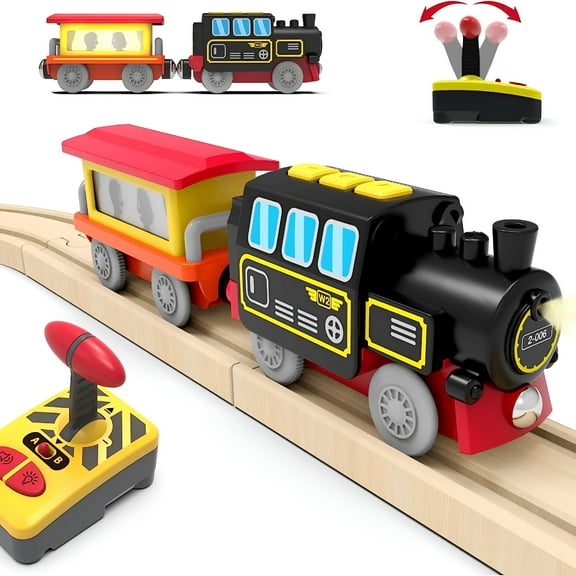 BESTSKY Motorized Train for Wooden Track,Remote Control Train with Magnetic Connection,Battery Operated Locomotive Train for Toddlers