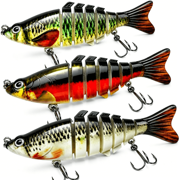 BESTSKY Multi Jointed Swimbait Hard Lure, 3.7In Slow Sinking Fishing Lures with Realistic S-Shaped Swimming Action, Built-In Gravity Transfer System & #6 Treble Hooks for Bass, Trout, Pike