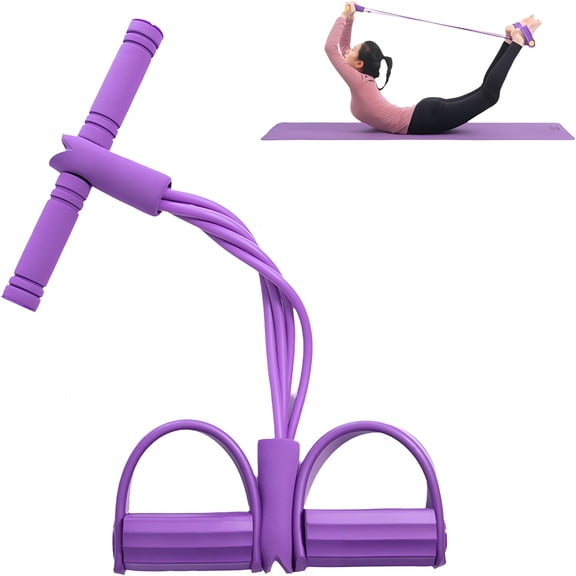 BESTSKY Multifunctional Tension Cord with Foot Pedal & Handle - 4-Tube Elastic Resistance Band for Abdomen,Waist,Arm,And Leg Training,Portable Home Gym Equipment for Women,Yoga,Pilates