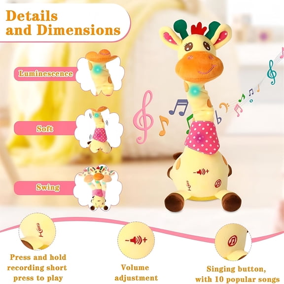 BESTSKY 2026 New Musical Giraffe Toy,Dancing Giraffe Plush Toy-Sings,Dances&Repeats What You Say,Interactive Musical Plush with Adjustable Volume Function,Voice Imitation&Recording