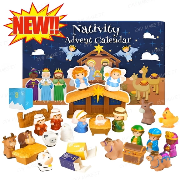 BESTSKY Nativity Advent Calendar 2025 Kids Christmas Story Nativity Playset Christian Advent Calendar for Toddlers Kids Boys Girls 25Pcs Nativity Scene Set Toys for Children Ages 1-6+