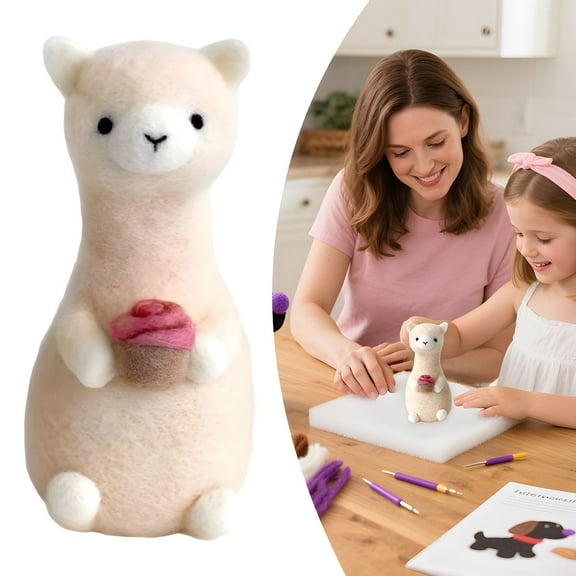 BESTSKY Needle Felting Kit,Cake Alpaca Felting Kit with Wools,Needles,Foom Mat and Instructions,Needle Punch Kit for Starter Gift,Adult Holiday Activities DIY Decor,Style3