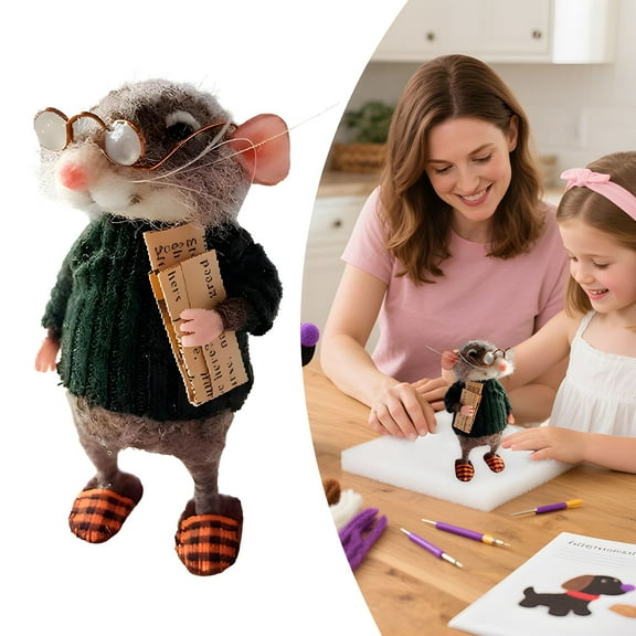 BESTSKY Needle Felting Kit,Green-Sweater Mouse Felting Kit with Wools,Needles,Foom Mat and Instructions,Felting Kits for Beginners Gift,Adult Holiday Activities DIY Decor,Style1