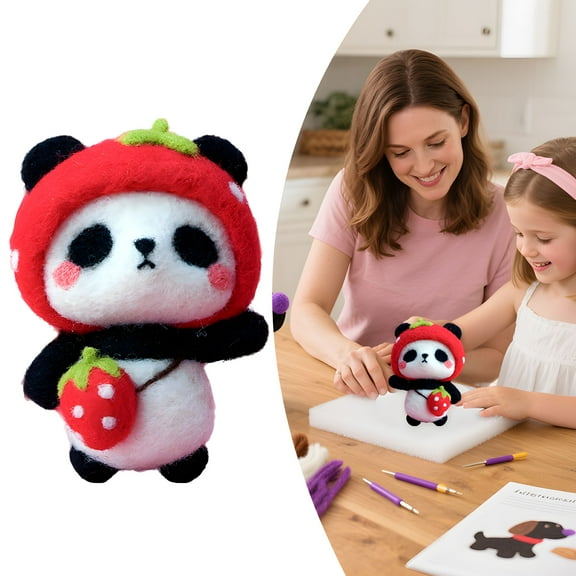 BESTSKY Needle Felting Kit,Strawberry Panda Felting Kit with Foom Mat,Needle Tools,Wooden Felting Tool,Instruction,Felting Kits for Beginners Adult Gifts,DIY Kits Party Activity,Style1