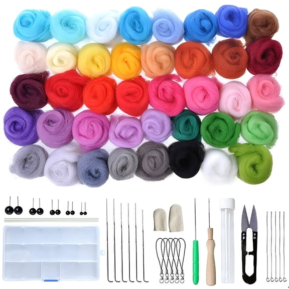 BESTSKY Needle Felting Kit,Wool Roving 40 Colors Set,Needle Felting Starter Kit,Wool Felt Tools with Felting Tool Instruction Included for Felted Animal Needle Felting Supplies DIY Crafts