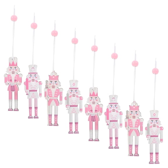BESTSKY Nutcracker Ornaments Pink Wooden Nutcracker Ornaments for Christmas Tree 8Pcs 3.5X1.2X0.08In
