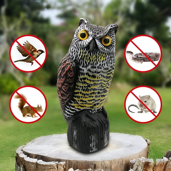 BESTSKY Owl Decoys to Scare Birds Away with 360 Rotate Head,Scarecrow Owl Decoy Statue Realistic Scary Sounds&Shadow Fake Owl Bird Control
