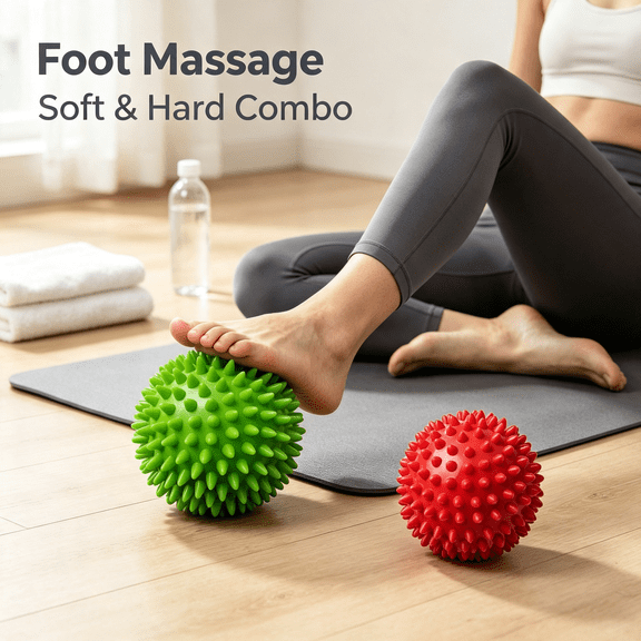 BESTSKY Pack of 2 Spiky Massage Balls, Hard & Soft Combo, Stress Reflexology, Porcupine Sensory Ball Set Foot Massage Ball