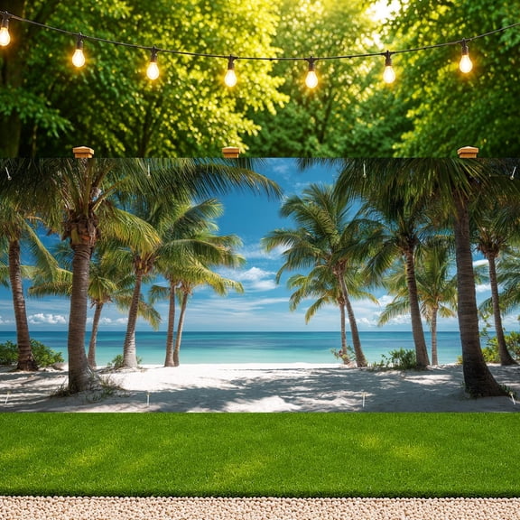 BESTSKY Palm Tree Beach Garage Door Banner 6X13Ft, Coastal Summer Cover Backdrop | Perfect for Garage Door, Fence, Patio & Pool Party. Great Summer Outdoor Photography Backdrop Decoration.