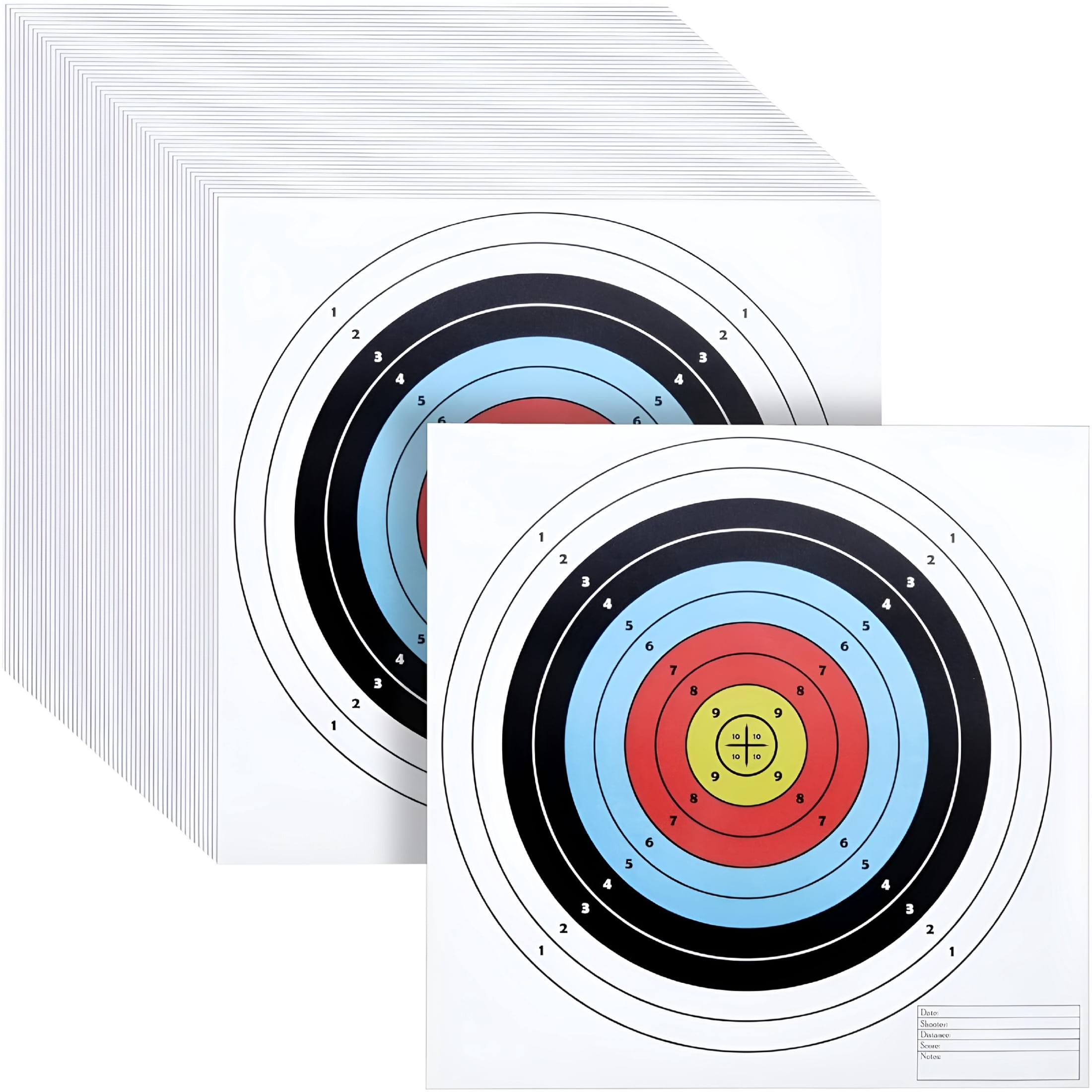BESTSKY Paper Targets for Shooting-17 X 17 In,50-Pack-10-Ring 5-Color Bullseye Targets for Shooting Range&Pistol Practice-Archery&Airsoft Accessories