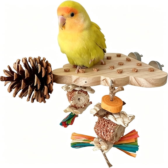 BESTSKY Parrot Toys,Parrot Wooden Toys Long Tailed Bird Toys with Natural Corn Sticks and Natural Pine Cones,Bird Cage Accessories
