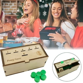 BESTSKY Penny Game,Classic Wooden Tabletop Board Game - Fun Board Game Works with Pennies,Get Rid of Coins to Win,Coin Game Wood Box for 2-6 Players,Simple + Strategic Dice Games