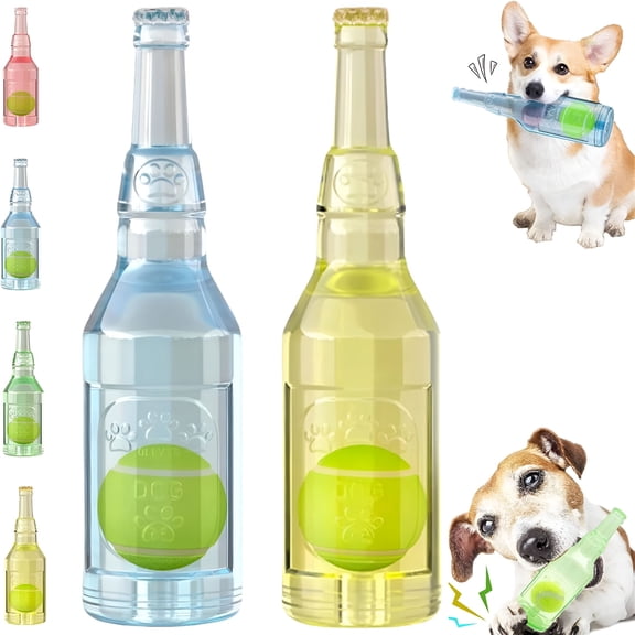 BESTSKY Pet Chew Bottle with Tennis Ball, Bottle with Tennis Ball Dog Chew Toy, Tennis Ball in Bottle Dog Toy, Crunch and Play Bottle Dog Toy with Ball Inside-2pcs Large