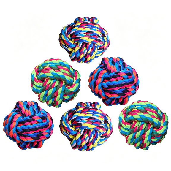 BESTSKY Pet Chew Toy, Knots Weave Cotton Rope, Biting Small Ball for Dogs & Cats, 6 in One Pack Knots Weave Cotton Rope Rope Balls for Dogs