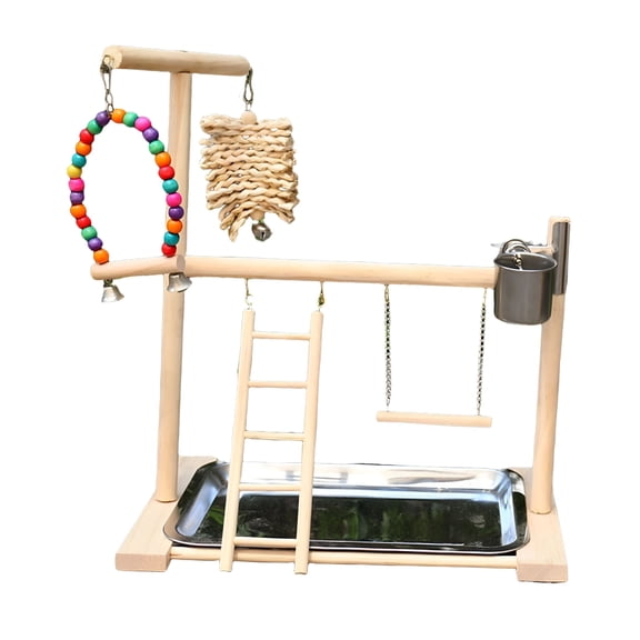 BESTSKY Pet Parrot Playstand Bird Playground with Feeder, Wood Perch, Bird Gym, Bird Playpen, Climbing Ladder Toys for Budgie, Cockatiel, Parakeet