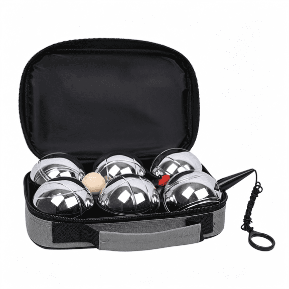 BESTSKY Petanque Game Set,Metal Outdoor Bocce Balls Kit,Classic French Boules Game Set with 6 Premium Steel Balls,Wooden Jack Ball,Measuring Tool,Ball Suction & Grey Carrying Case