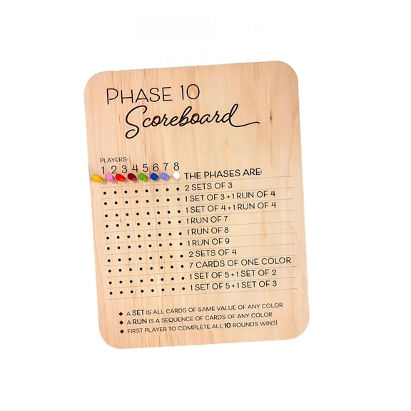 BESTSKY Phase Ten Score Board Multipurpose Wooden Phase Ten Scoreboard for Game Adults