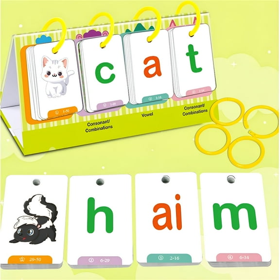BESTSKY Phonics Flash Cards & CVC Word Builder Games, Sight Words Learning Toys, Preschool Reading & Speech Therapy Supplies