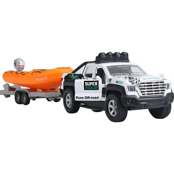 BESTSKY Pickup Truck Trailer Towing Toy 2 in 1 Playset,Diecast Model Car,Metal Pull Back Toy Cars Powered Doors Open Light Sound Kids Gifts for Boys & Girls