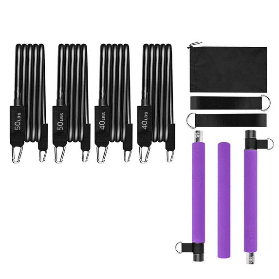 BESTSKY Pilates Bar Home Gym Workouts Stainless Steel Stick Squat Yoga Pilates Flexbands Kit Pilates Bar Kit with Resistance Bands for Women & Men Purple