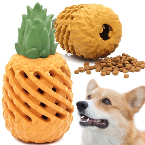 BESTSKY Pineapple Dog Treat Toys for Pet Teeth Cleaning,Chewing,Fetching,Tough Toy for Aggressive Chewers,Treat Food Dispensing Toys (Large 6.3")