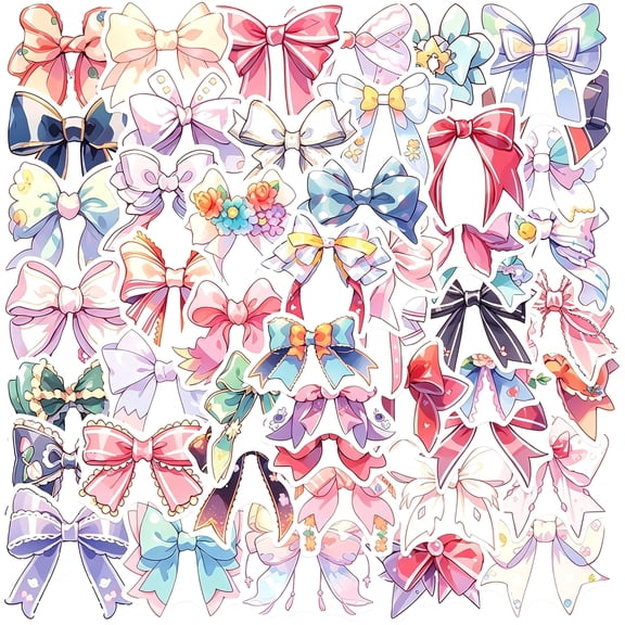 BESTSKY Pink Bowknot Sticker50 Pcs Cute Aesthetic Pink Bow Sticker for Adults Women Pink Bows Vinyl Waterproof Stickes for Water Bottles Laptops Phone Luggage Guitar (Colourful-E6)