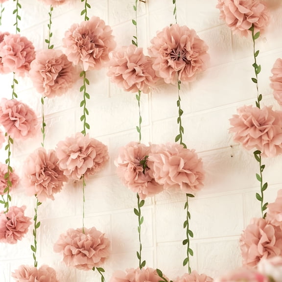 BESTSKY Pink Tissue Paper Pom Pom Garlands,Paper Flowers for Birthday Decorations,Baby Shower,Wedding Engagement,Bridal Shower,Spring Summer Party Decorations,2 Pcs
