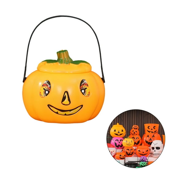 BESTSKY Plastic Pumpkin Bucket,Pumpkin Shape Container Indoor Halloween Decor,Tight-Fitting Handle Halloween Decorations Outdoor,Style17