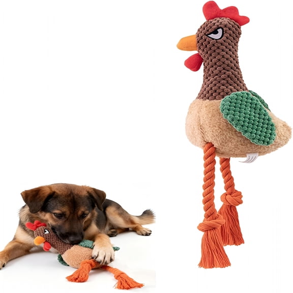 BESTSKY Plush Chicken Dog Toy with Squeaker, Interactive Rope Legs for Small and Medium Dogs, Multicolor Tug and Fetch Chew Rooster Toy