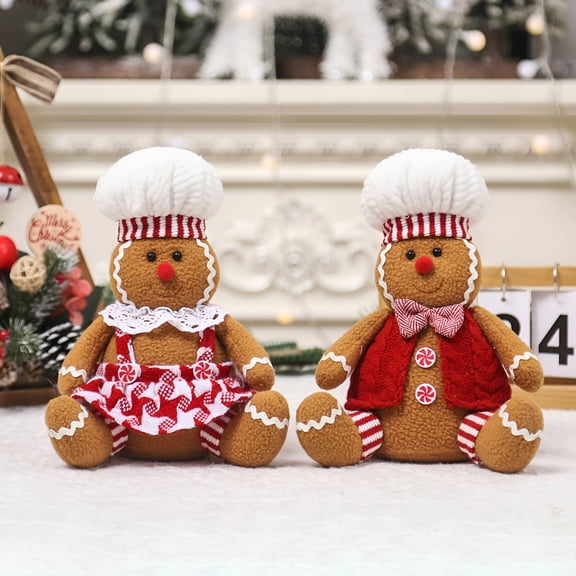 BESTSKY Plush Gingerbread Man Doll Soft Stuffed Xmas Doll Toy for Holiday Decor Girl Boy Sitting Gingerbread Toy for Door Bookshelf Display