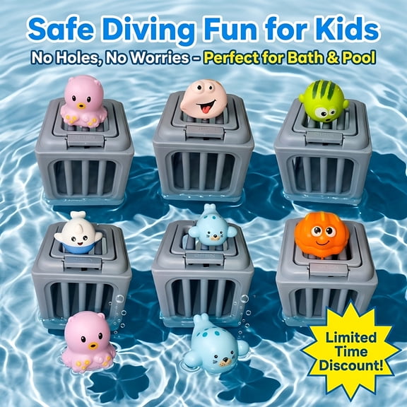 BESTSKY Pool Diving Toy Underwater Rescue Game Set with Floating Animal and Cage for Kids Swim Training Bath Summer Party Gift