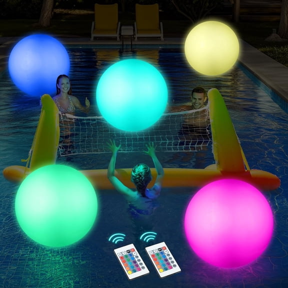 BESTSKY Pool Toys, Led Beach Ball, Glow in Dark Party Supplies, 4 Pack Inflatable Light Up Ballon 12'' Floating Pool Light with Remote 16 Color 4 Mode Pool Party Decorations