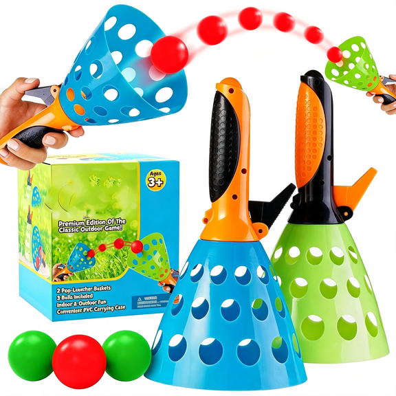 BESTSKY Pop and Catch Ball Game-Indoor Outdoor Kids Play Activities,Pop-Pass-Catch Games for Camping,Beach Sport,Backyard,Pool-2 Launcher Baskets,Ages 3 4 5 6 7 8 9 Year Old Boys Girls Gift