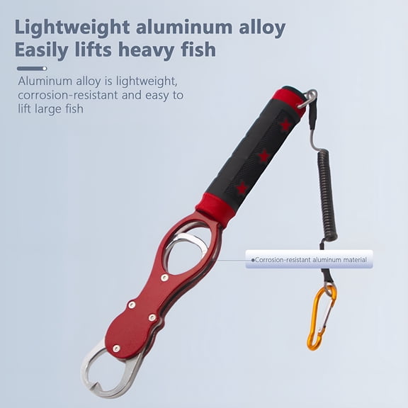 BESTSKY Portable Fish Scale Grip,Fish Control Device,Fish Catching Pliers Hook with Scale,Multifunctional Fishing Mouth Unhooking Pliers Hook,Fish Weighing Scales,Fishing Gift for Men,Red