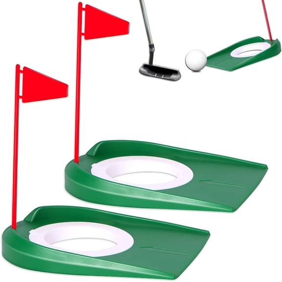 BESTSKY Portable Putting Cup Set w/Flags - Lightweight Golf Practice for Home Gym Rainy Day, 2 Pack Indoor Outdoor Trainer w/Slope Design, Gift for Dad Family Fun (Red 2pcs)