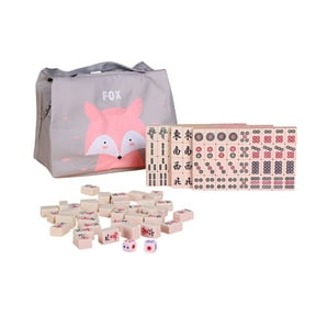 BESTSKY Portable Small-Sized Mahjong Combination Set,Approximately 1 Inch Thick Tiles for Travel,Compact Chinese Dominoes Game with Storage Case for On-the-Go Fun,Beige