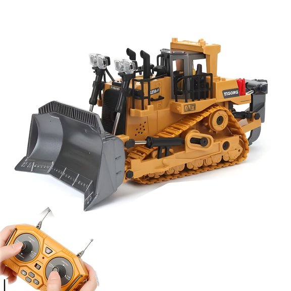 BESTSKY RC Excavator Toy with 9 Channel Remote Control, Alloy Bulldozer Dump Truck with Light & Sound, Construction Vehicle Set
