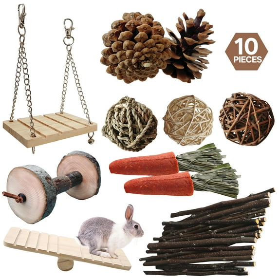 BESTSKY Rabbit Chew Toys,Natural Applewood Rabbit Toys,Safe Guinea Pig Toys,Refreshing Chew Toys for Active Teeth Care