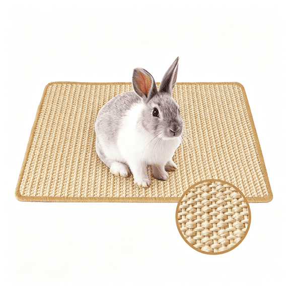 BESTSKY Rabbit Scratching Pad, 16 X 12 Inch Natural Sisal Bunny Scratch Mat Scratcher Mats Claws and Teeth Care for Biting Sleeping Nesting Small Animal Bedding Bed Play Toy (Beige+Brown, 1Pc)