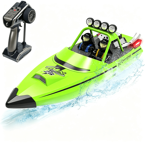 BESTSKY Rc Boat for Kids Adults 2.4Ghz Remote Control Boats with Led Light for Pool Lakes Water,20Mph Fast Speed Racing Jet Boat,Boat Toy for Boys Girls,2 Rechargeable Batteries 40+ Mins,Green